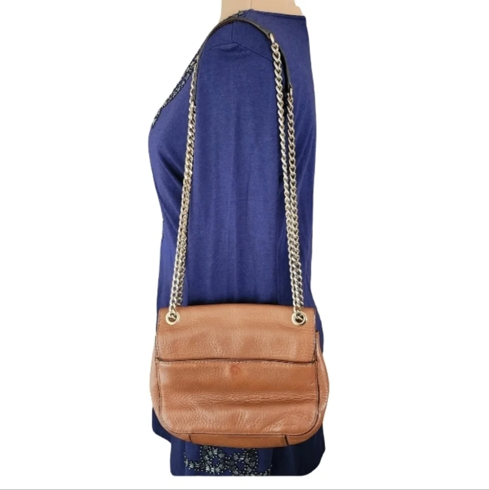 Michael Kors‎ Sloan Pebbled Leather Chain Shoulder Bag Brown Gold Turn-Lock